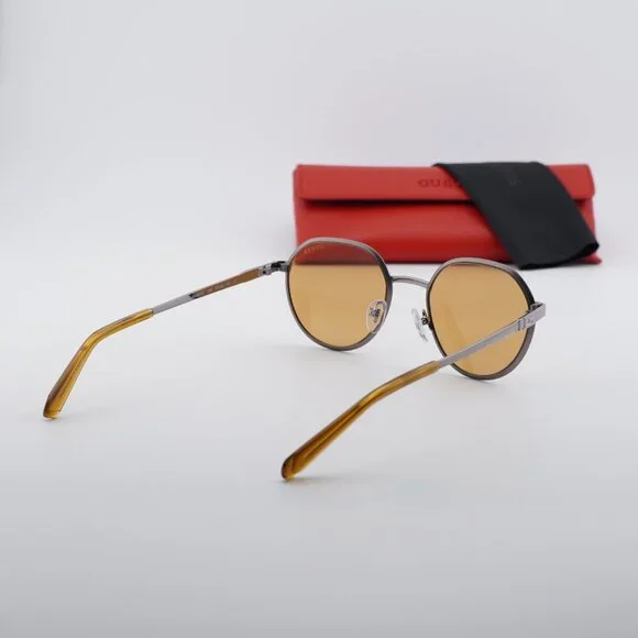 Guess GU00207 09E Sunglasses Gunmetal Round Frame, Brown Lenses